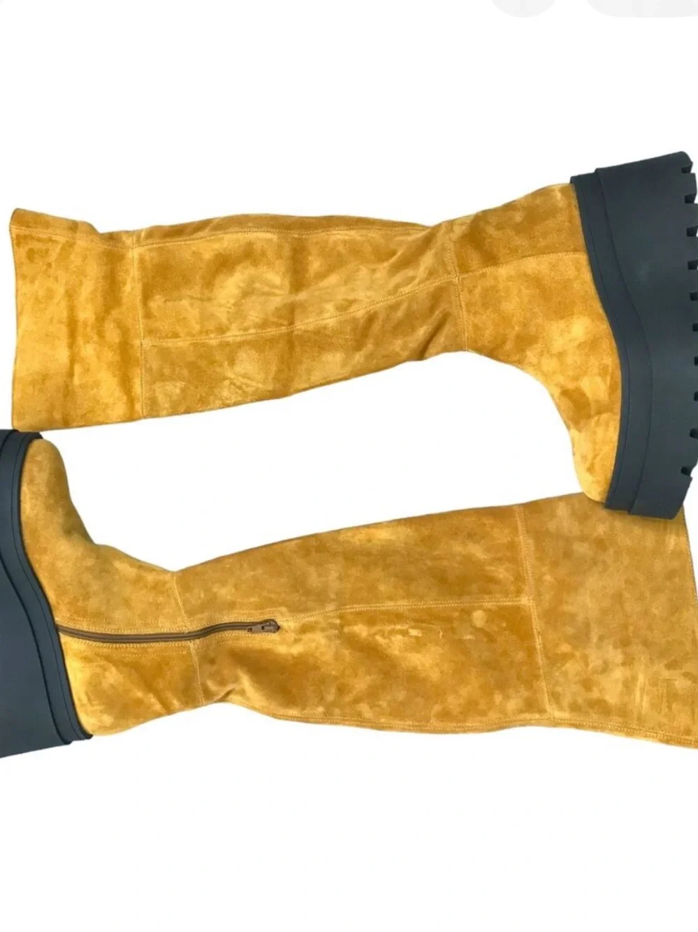 Free People Over-the-Knee Suede Platform Boots in Mustard